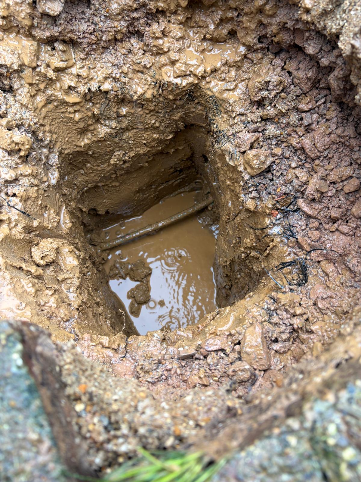 Underground water pipe excavation in Hassocks, opened up to investigate the leak.