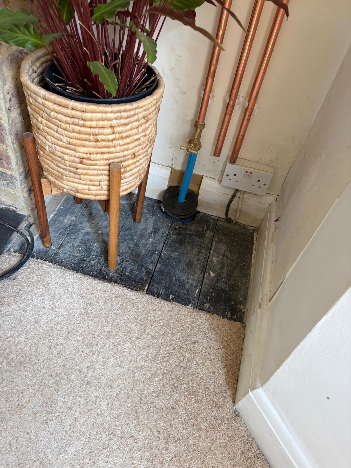 New quarter-turn internal stop tap and copper pipework installed on the incoming MDPE water main.